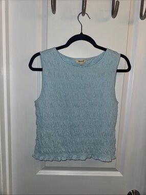 Madewell Pale Blue Smocked Sleeveless Tank - New